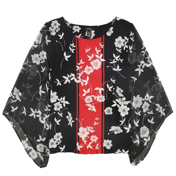 Alfani Tops - Alfani Floral Sheer Draped Sleeve Top Size XXL